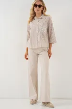 Kadın Tek Cep Nakışlı Gömlek 20328 - Bej