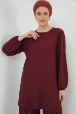 Ensemble tunique et pantalon pour femme 6663 - Rouge bordeaux