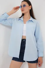 Kadın Uzun Kol Basic Gömlek 20279 - Mavi