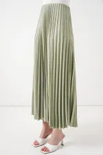 8009 Deri Görünümlü Piliseli Etek - Mint