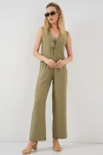 Kadın Keten Görünümlü Sıfır Kol İkili Takım 6746 - Çağla