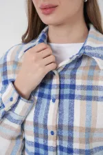 Chemise bûcheronne oversize à carreaux pour femme 3854 A.Écru