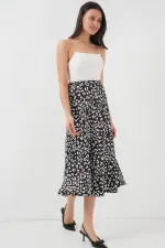 Kadın Siyah Beyaz Desenli Saten Etek 15806