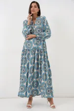 Robe longue hijab à motifs pour femme 2585 - Vert menthe