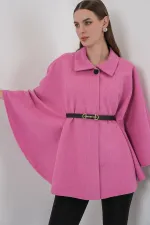 Poncho en cachemire ceinturé pour femme 9170 - Rose