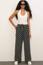 Women's Wide Leg Polka Dot Trousers 30116 - Black
