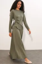 Women's Scarf Blouse and Skirt Two-Piece Set 8077 - Çağla Women's Scarf Blouse and Skirt Two-Piece Set 8077 - Çağla