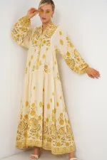 Robe hijab à motifs authentiques 2423 - Jaune