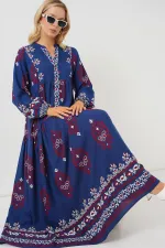 Robe hijab à motifs authentiques 2423 - Pétrole 1
