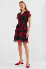 Robe courte en mousseline à motifs, manches courtes, noire (réf. 2502)