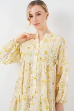 Women's Patterned Hijab Dress 2583 - Yellow