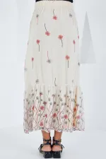 Kadın Ekru Desenli Şifon Etek 8010