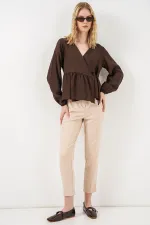 Kadın Yandan Bağlamalı Uzun Kollu Bluz 996 - Kahverengi