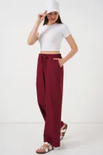 Women's Wide Leg Linen Trousers 6735 - Burgundy