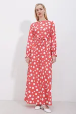 1525 Knitted Hijab Dress - Green Pink