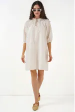 Kadın Desenli Kısa Elbise 2528 - Krem