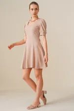 2339 Square Neck Knitted Dress - Biscuit