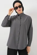 103901 Oversize Basic Tesettür Gömlek - Gri 103901 Oversize Basic Tesettür Gömlek - Gri