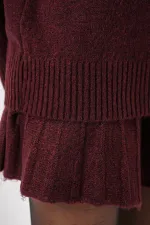 15891 Sweater Skirt Knitwear Two Piece Set - Claret Red