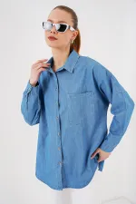 Chemise en jean oversize pour femme 20280 - Bleu