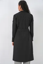 Kadın Kruvaze Yaka Trençkot 5978 - Siyah