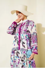 Robe hijab en viscose prune crème pour femme 2423