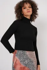 15896 Turtleneck Knit Sweater - Black