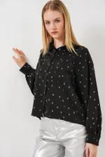 Women's Patterned Oversize Shirt 20361 - Black - Silver Women's Patterned Oversize Shirt 20361 - Black - Silver