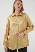 Chemise oversize en satin 3985 - Jaune doré
