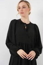 Kadın Balon Kol Uzun Tesettür Elbise 2464 - D. Siyah