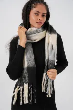 Kadın Yumuşak Dokulu Kalın Şal Atkı 15951 - A.Siyah