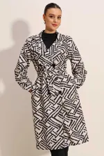 5853 Patterned Double-Breasted Trench Coat - C.White