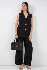 Ensemble deux pièces gilet et pantalon pour femme 30086 - Noir