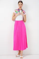 Jupe plissée aspect cuir 8009 - Fuchsia