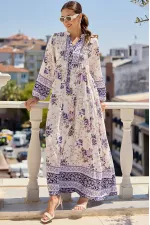 Robe hijab authentique à motifs 2423 - Violet