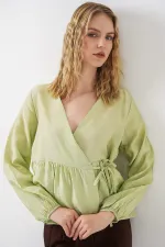 Kadın Yandan Bağlamalı Uzun Kollu Bluz 996 - E.Yeşil