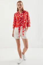 Chemise à motifs nouée sur le devant - Rouge 20243