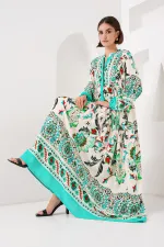 Robe hijab à motifs authentiques 2423 - Verte