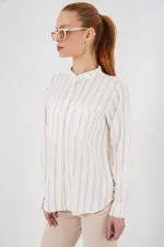 Kadın Uzun Kollu Çizgili Gömlek 20283 - Bej