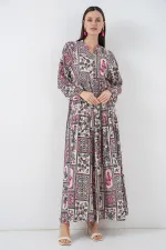 Robe longue hijab à motifs pour femme 2585 - B. Fuchsia