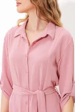 Robe-chemise ceinturée couleur poudre pour femme 2442