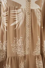 2423 Otantik Desenli Tesettür Elbise - M. Camel