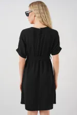 Kadın Kısa Kol Mini Ayrobin Elbise 2572 - Siyah