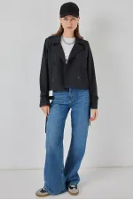 Trench-coat court ceinturé pour femme 5970 - Noir