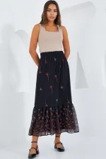 Jupe en mousseline à motifs noirs et orange pour femme 8010