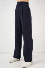 6612 High Waist Fabric Trousers - Navy Blue 6612 High Waist Fabric Trousers - Navy Blue