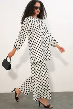 Women's Tunic and Pants Polka Dot Top and Bottom Set 6663 - B. White Women's Tunic and Pants Polka Dot Top and Bottom Set 6663 - B. White