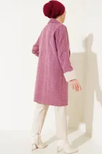 9145 Kadın Kolları Tüylü Balık Sırtı Kaşe Kaban - Bordo