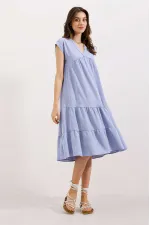 Robe à volants et col en V 2398 - Bleue