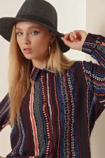 3721 Grafik Desenli Gömlek - D.Lacivert